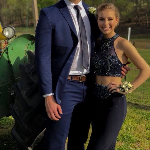 Alyce Paris Navy Two Piece Prom Dress - Picture 2 of 5